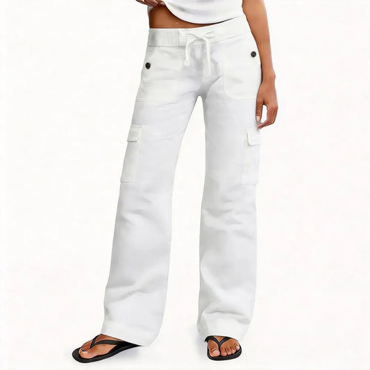 ⚡FINAL SALE⚡ Women's Wide Leg Cargo Pants - Stretchy Waist Casual Workwear with Contrast Stitching