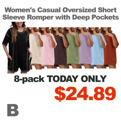 💝Women Casual Oversized Athletic Short Sleeve Romper Deep Pocket Loungewear
