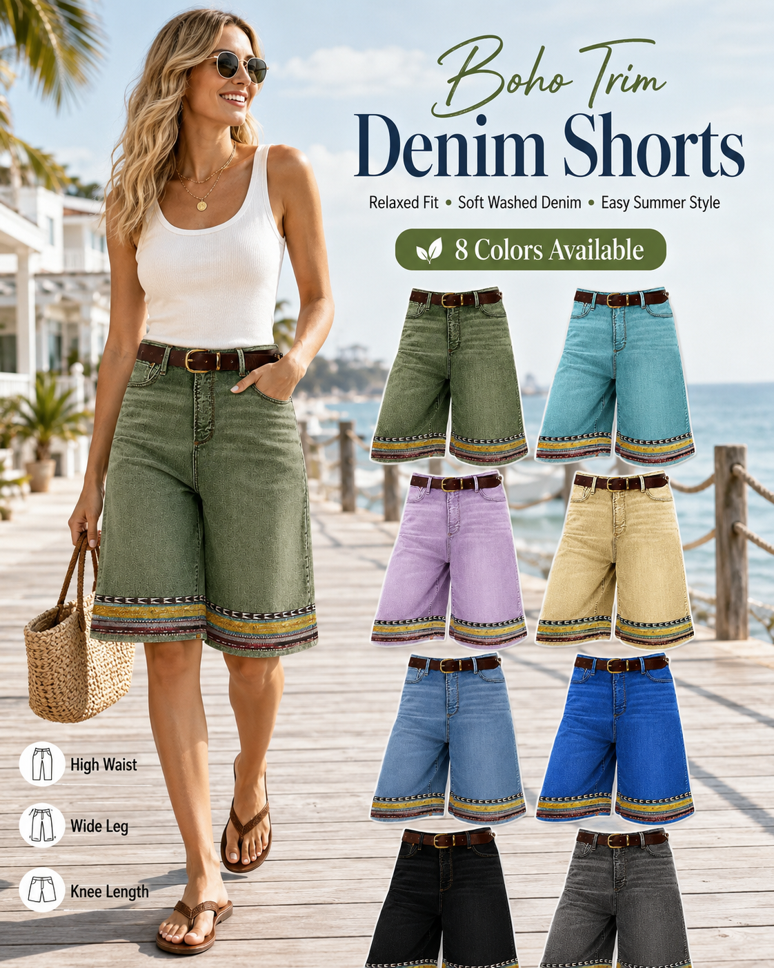 🔥🔥Women’s Printed Hem Denim Bermuda Shorts