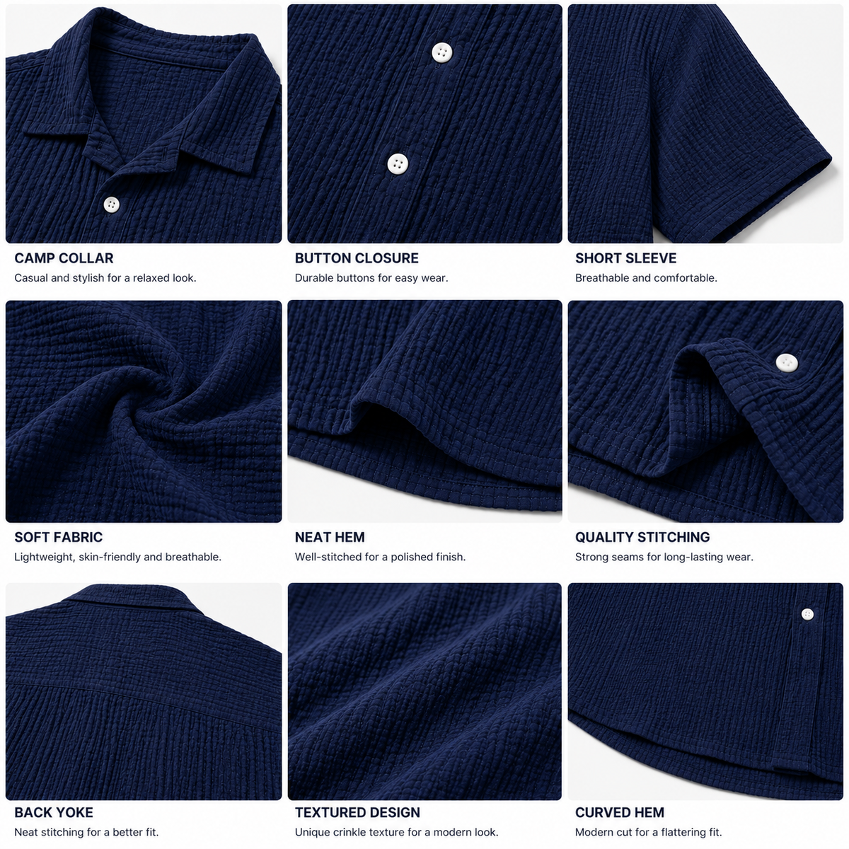 Limited Deal 8-Pack Men's Crinkle Cotton-Blend Camp Collar Shirt and Shorts Sets, Lightweight Breathable Relaxed Fit