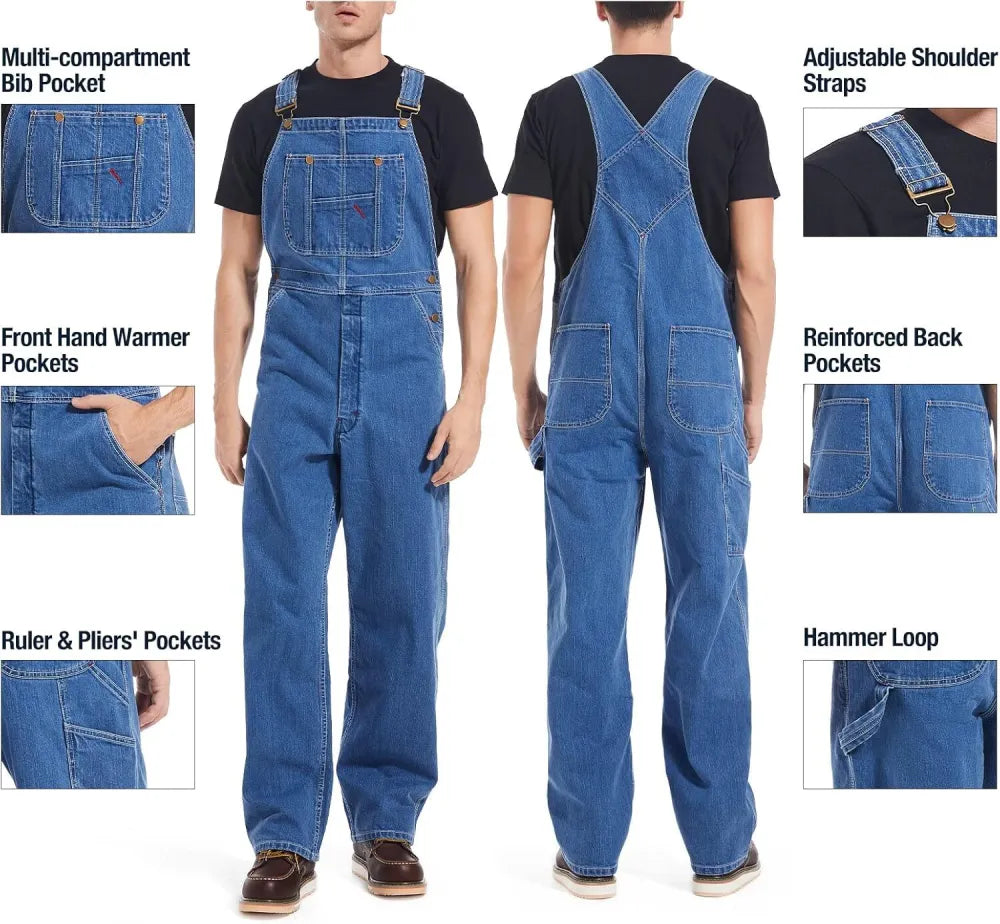 🔥Last Day Promotion🔥Men's Denim Bib Overalls, Workwear with Adjustable Straps and Convenient Tool Pockets
