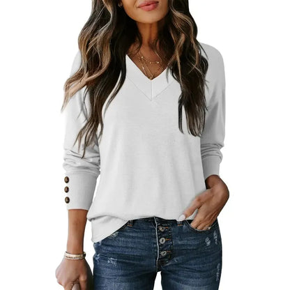 Women's Casual Long Sleeve V-Neck Pullover Shirts Loose Fit Lightweight Knit Tops