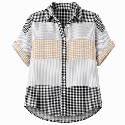 🔥CLEARANCE SALE🔥 Women's Patchwork Gingham Button-Up Shirt