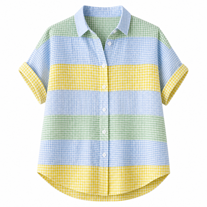 🔥CLEARANCE SALE🔥 Women's Patchwork Gingham Button-Up Shirt