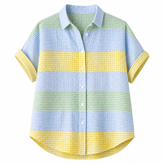 🔥CLEARANCE SALE🔥 Women's Patchwork Gingham Button-Up Shirt