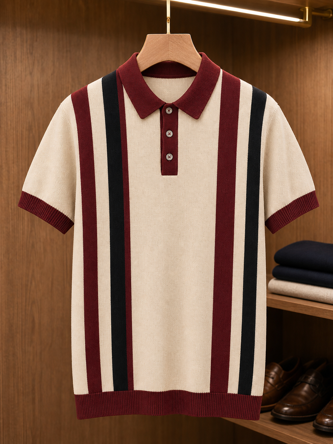 🔥CLEARANCE SALE 9-pack for $49.99🔥 Retro Stripe Knit Polo Shirt
