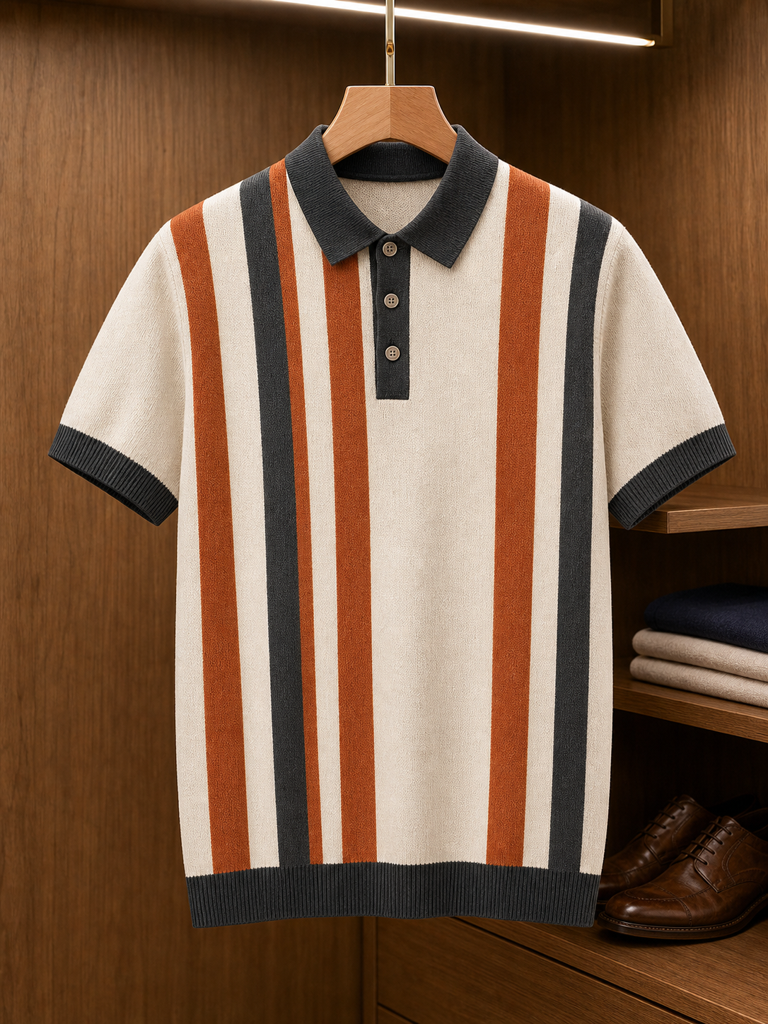 🔥CLEARANCE SALE 9-pack for $49.99🔥 Retro Stripe Knit Polo Shirt