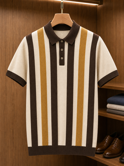 🔥CLEARANCE SALE 9-pack for $49.99🔥 Retro Stripe Knit Polo Shirt