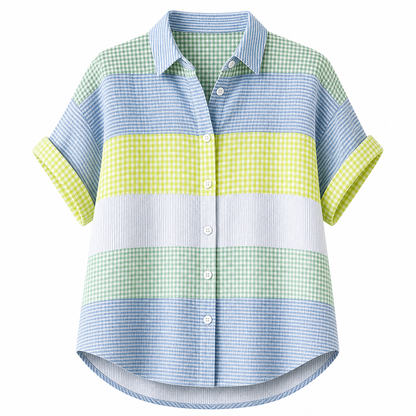 🔥CLEARANCE SALE🔥 Women's Patchwork Gingham Button-Up Shirt