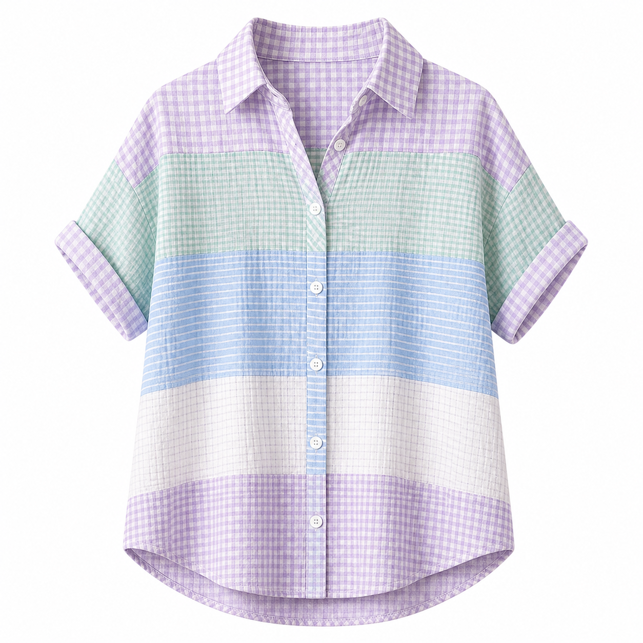 🔥CLEARANCE SALE🔥 Women's Patchwork Gingham Button-Up Shirt