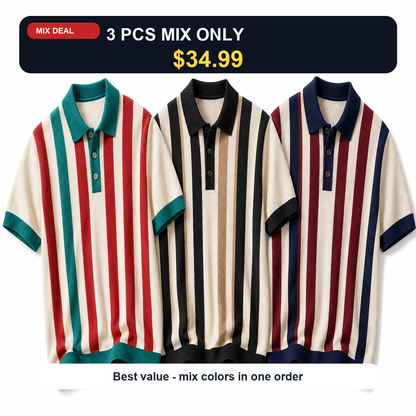 🔥CLEARANCE SALE 9-pack for $49.99🔥 Retro Stripe Knit Polo Shirt