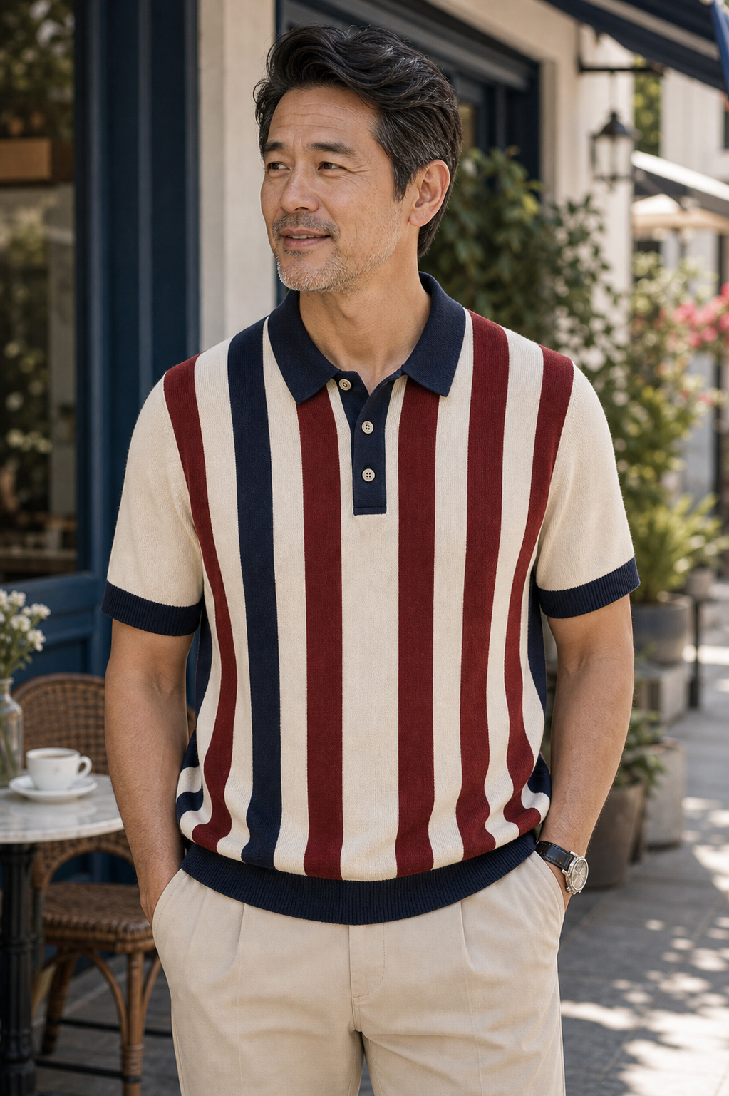 🔥CLEARANCE SALE 9-pack for $49.99🔥 Retro Stripe Knit Polo Shirt