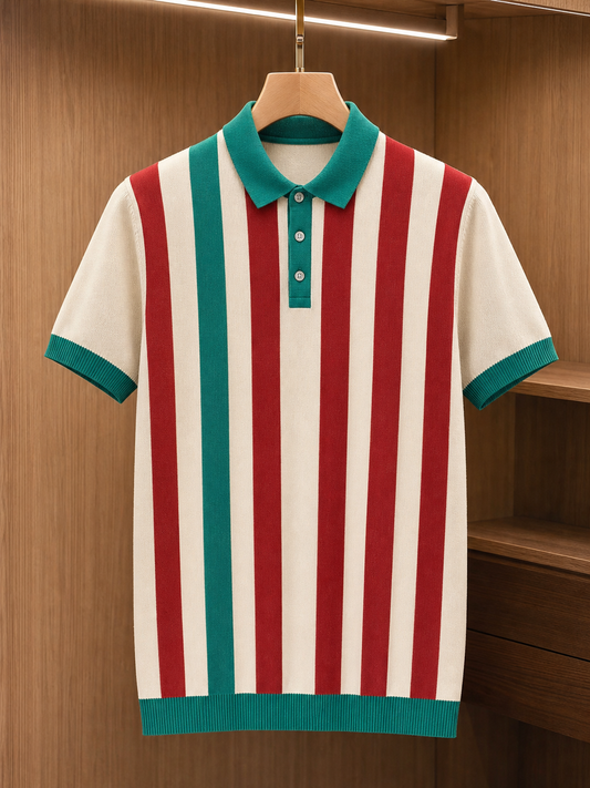 🔥CLEARANCE SALE 9-pack for $49.99🔥 Retro Stripe Knit Polo Shirt