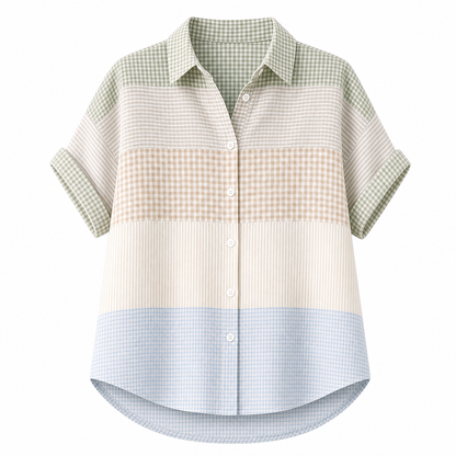 🔥CLEARANCE SALE🔥 Women's Patchwork Gingham Button-Up Shirt