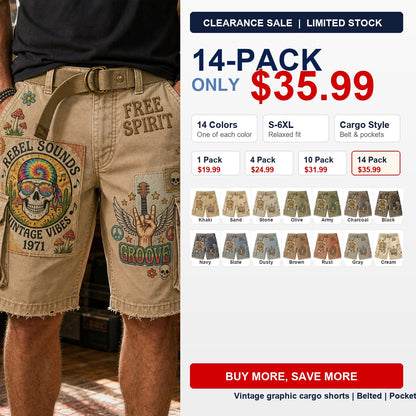 CLEARANCE SALE - Men's Vintage Graphic Cargo Shorts - 14 Colors & Bundle Deals