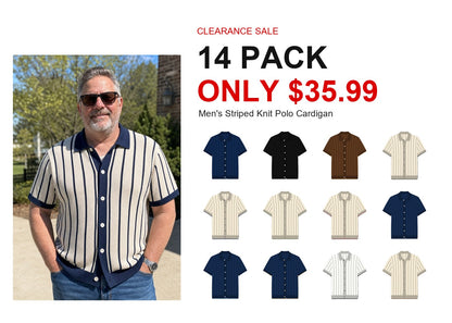CLEARANCE SALE - Men's Striped Knit Polo Cardigan - 14 Colors & Bundle Deals