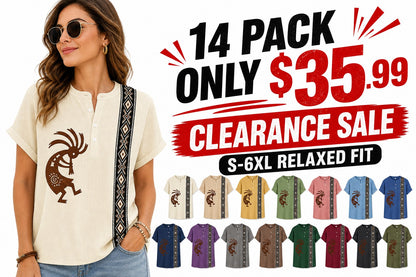 CLEARANCE SALE - Women's Southwest Kokopelli Henley Top - 14 Colors & Bundle Deals