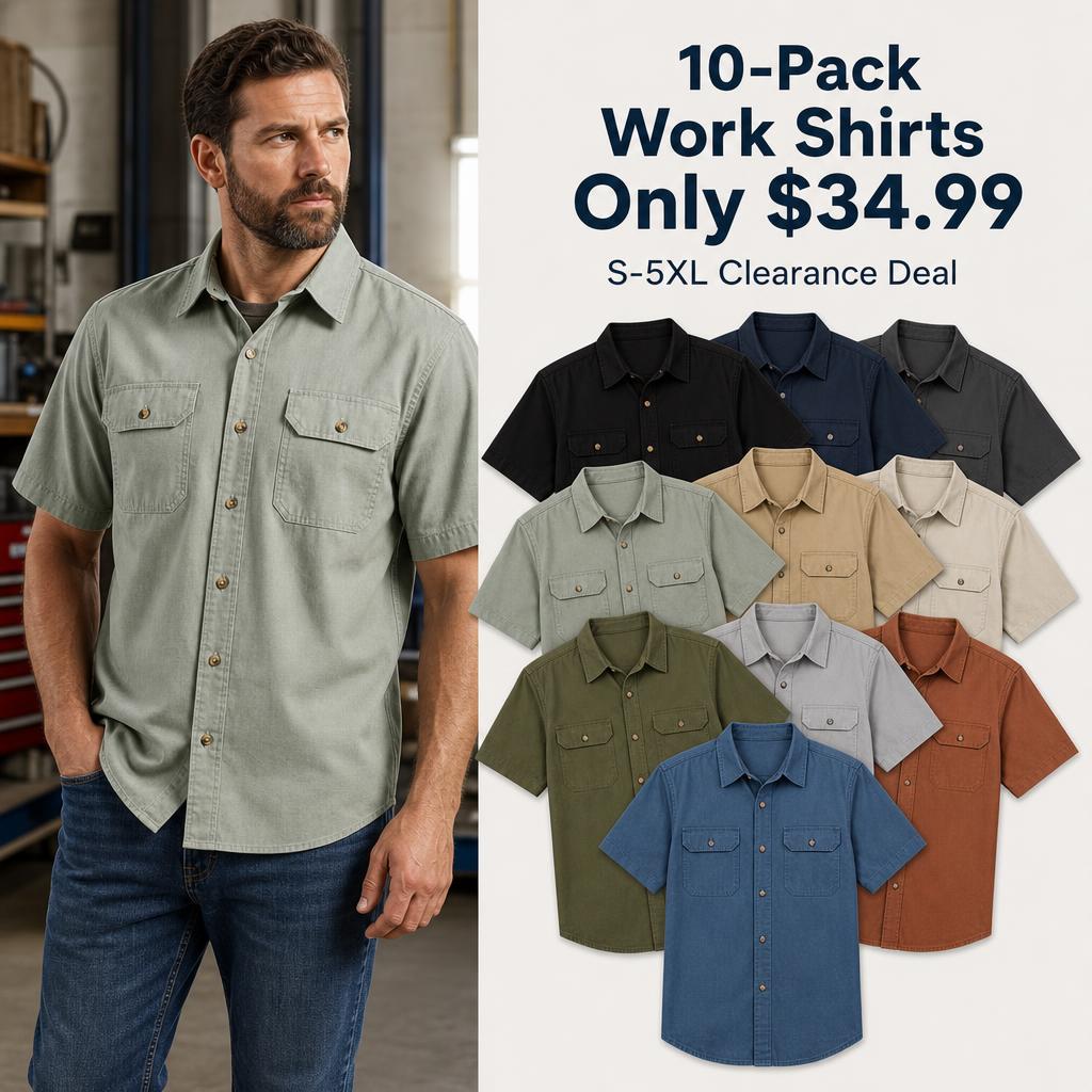 💯⚡10 Pack for $34.99⚡- Men’s Short Sleeve Utility Work Shirt