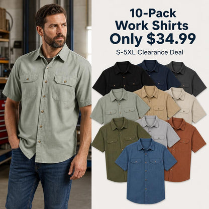 ❤⚡10 Pack for $34.99⚡- Men’s Short Sleeve Utility Work Shirt