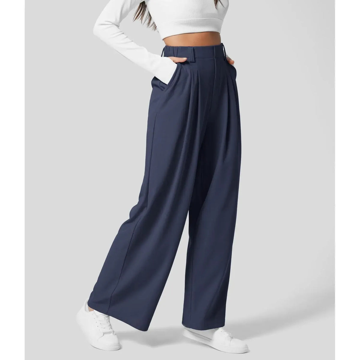High Waisted Pocket Wide Leg Waffle Work Pants
