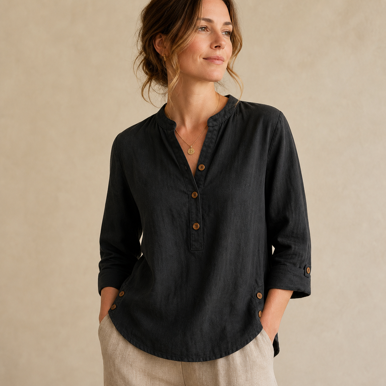 ⏰Clearance Sale⚡10 Pack Only $32⚡Women's Linen Mandarin Collar T-Shirt