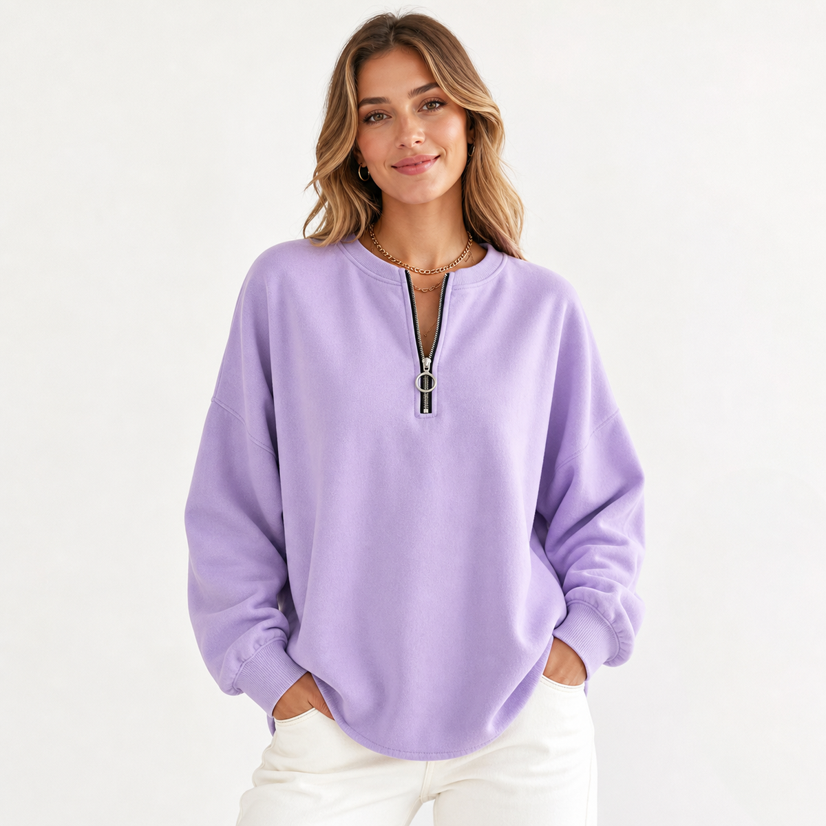 ⏰Clearance Sale⚡10 Pack for $28⚡Women's Oversized Half-Zip Pullover