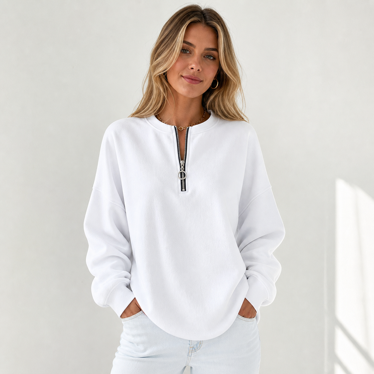 ⏰Clearance Sale⚡10 Pack for $28⚡Women's Oversized Half-Zip Pullover