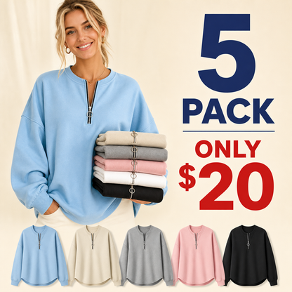 ⏰Final Clearance⚡10 Pack for $28⚡Women's Oversized Half-Zip Pullover