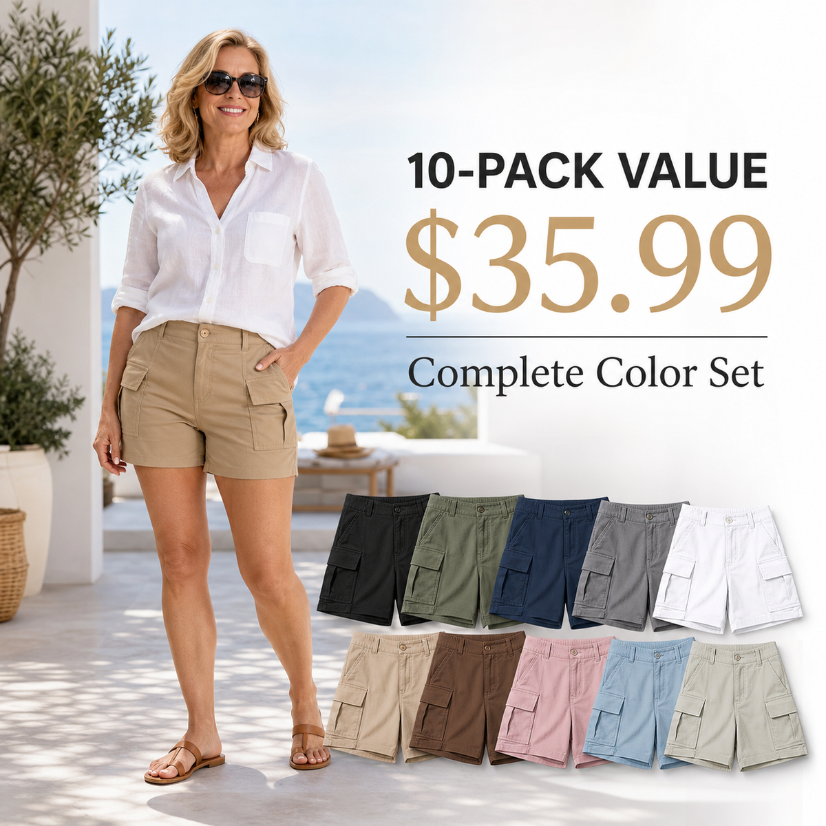 Women's High-Waisted Cargo Shorts with Elastic Back