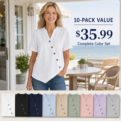 Women's Short Sleeve Asymmetrical Button Blouse