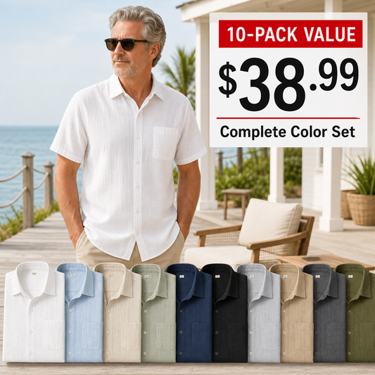 Men's Short Sleeve Linen-Look Button-Up Shirt