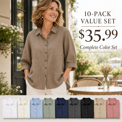 Women's Relaxed Button-Front Three-Quarter Sleeve Shirt Blouse