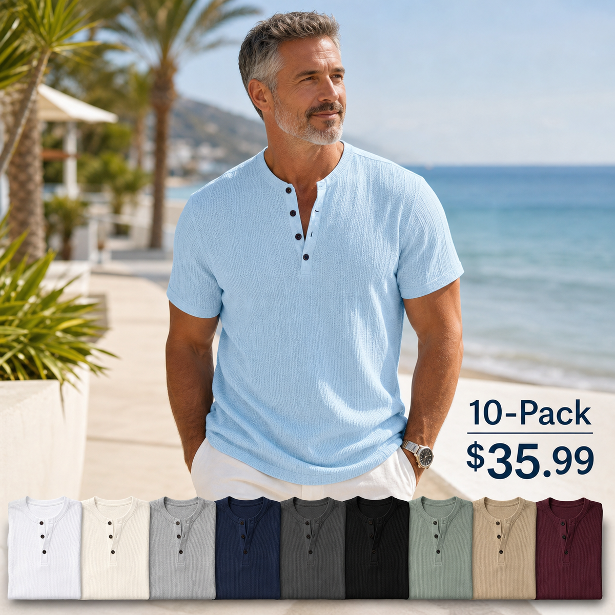 Men's Textured Short Sleeve Henley Shirt