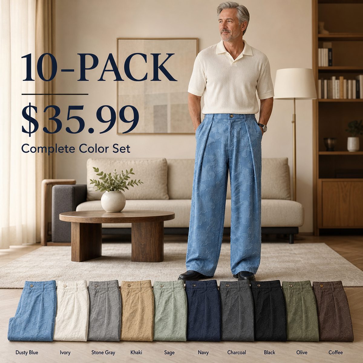 Men's Embossed Floral Wide-Leg Casual Pants
