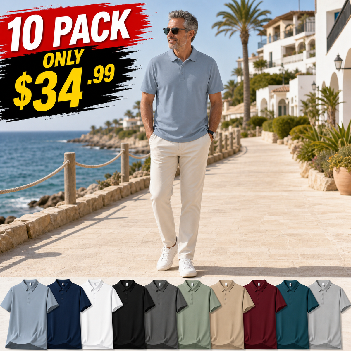 Men's Lightweight Textured Polo Shirt