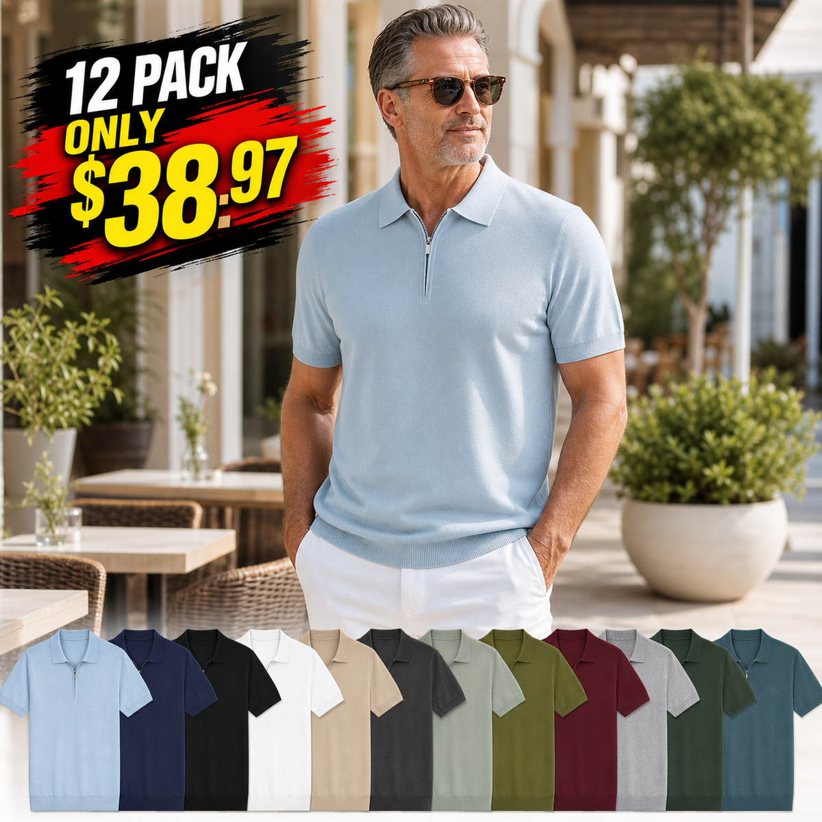Men's Half-Zip Knit Polo Shirt