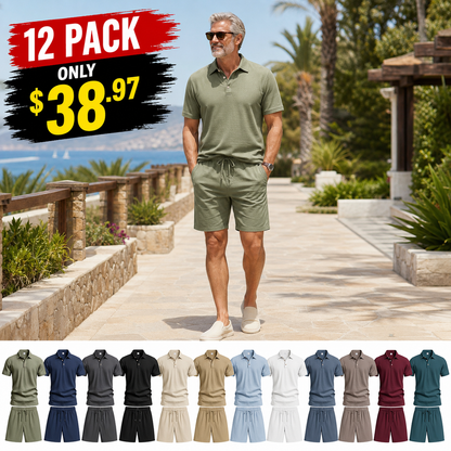 ⏰Clearance Sale⚡12-Pack Only $38.97⚡Men's Relaxed Polo Shirt and Shorts Set