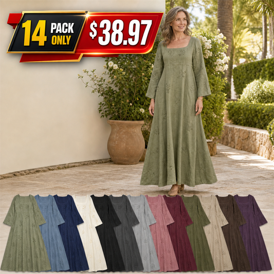 Women's Embroidered Square Neck Maxi Dress