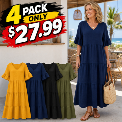 Women's Relaxed Tiered V-Neck Maxi Dress