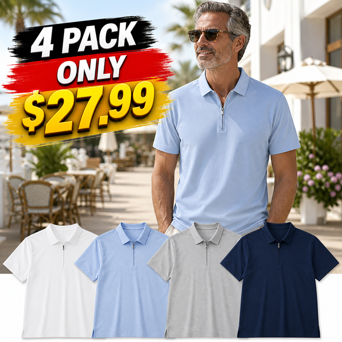 Men's Short Sleeve Half-Zip Polo Shirt