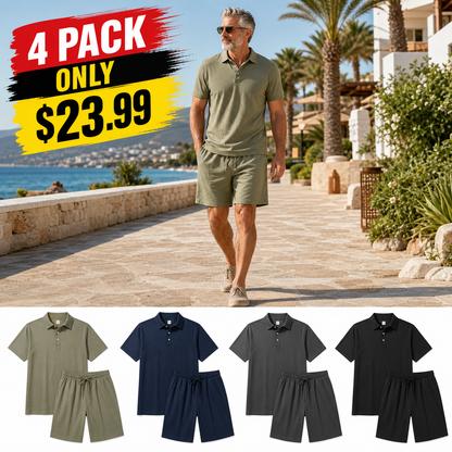 ⏰Clearance Sale⚡12-Pack Only $38.97⚡Men's Relaxed Polo Shirt and Shorts Set