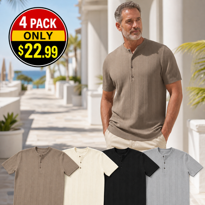 Men's Short Sleeve Ribbed Knit Henley Shirt