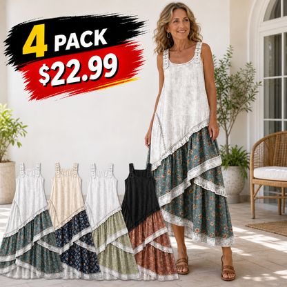 Women's Sleeveless Boho Patchwork Midi Dress