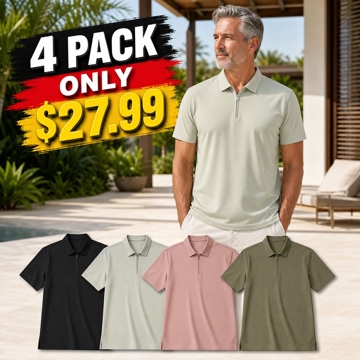 Men's Short Sleeve Half-Zip Polo Shirt