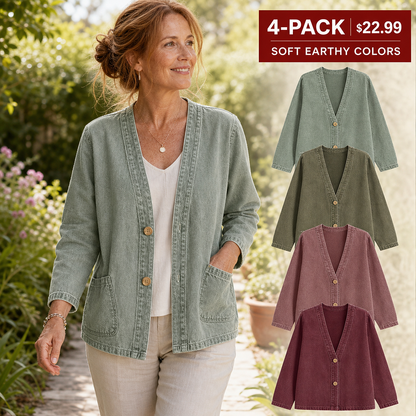 Women's Relaxed Denim-Look Button Cardigan Jacket