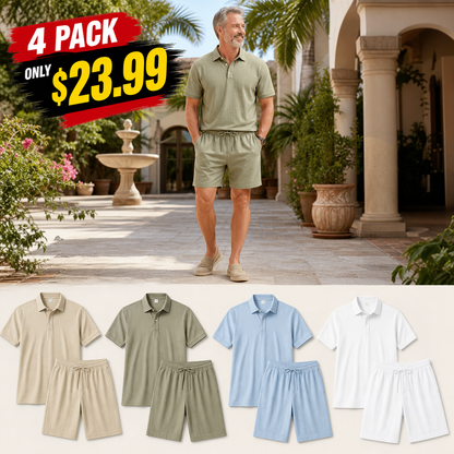 ⏰Clearance Sale⚡12-Pack Only $38.97⚡Men's Relaxed Polo Shirt and Shorts Set