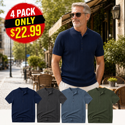 Men's Short Sleeve Ribbed Knit Henley Shirt