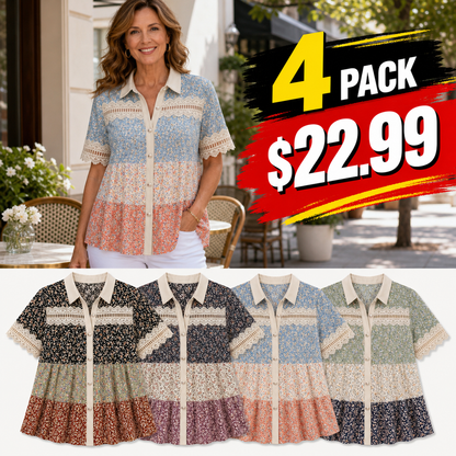 Women's Patchwork Lace Button-Front Blouse