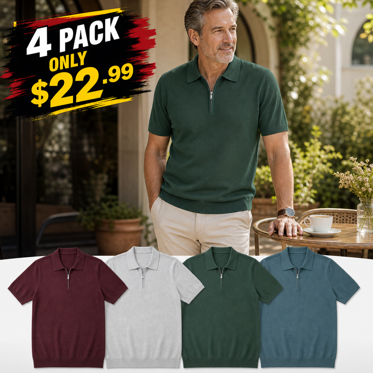 Men's Half-Zip Knit Polo Shirt