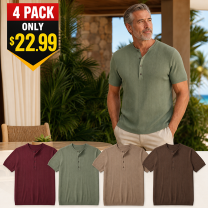 Men's Short Sleeve Ribbed Knit Henley Shirt
